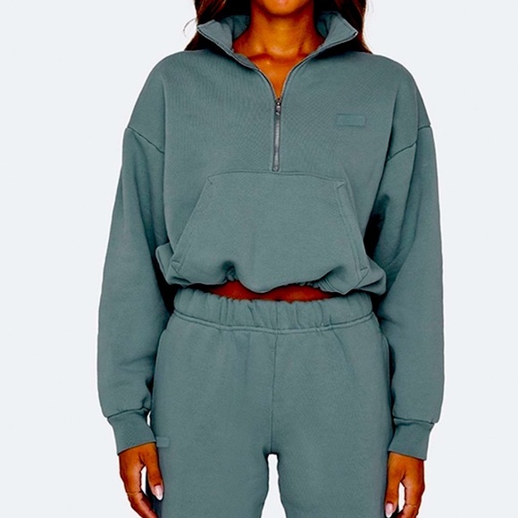 SET Active Half Zip Sweatshirt In Rare “Vegas” Blue/Green Cinched Hem SZ Large - Picture 1 of 16